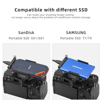 FANAUE SSD Mount Bracket SSD Holder with Cold Shoe Cable Clamp, 1.5"-2.1" for Samsung T5 T7 SSD SanDisk Compatible with BMPCC 4K /6K /6K Pro Camera Cage
