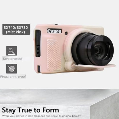 Camera Case for Canon PowerShot SX740/ SX730 Digital Camera,SX740 HS Case, Soft Silicone Protective Case Removable Lens Cover,Comes with 2 Screen Protectors and 1 Wrist Strap. (Mist Pink) - color: Mist Pink