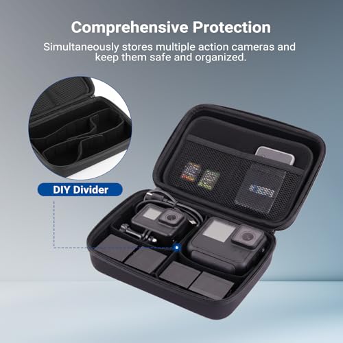 NEEWER Carrying Case for Action Camera & Accessories, Splashproof Protective Storage Bag with DIY Dividers & Mesh Pockets Compatible with GoPro DJI Osmo 360 Action 5 Pro Pocket 3 Lens, PB27