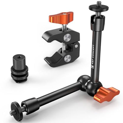 K&F CONCEPT 9.8" Magic Arm Clamp with Cold Shoes 360° Ball Heads Camera Arm Mount for Monitor/Flash/Microphone/DSLR Camera - style: 9.8" with cold shoes