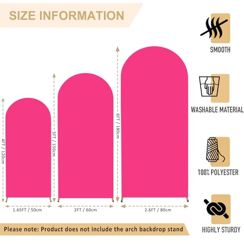 FANPROMS Spandex Arch Cover Set of 3 Hot Pink 4 5 6FT Fuchsia Arch Backdrop Cover Stretchy Arch Stand Cover Small Round Top Backdrop Cover Double Sided Arch Covers for Party Wedding Banquet - color: Hot Pink, size: 4FT, 5FT, 6FT