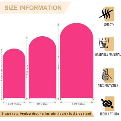 FANPROMS Spandex Arch Cover Set of 3 Hot Pink 4 5 6FT Fuchsia Arch Backdrop Cover Stretchy Arch Stand Cover Small Round Top Backdrop Cover Double Sided Arch Covers for Party Wedding Banquet - color: Hot Pink, size: 4FT, 5FT, 6FT