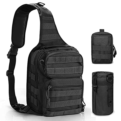 3 Pack Molle Pouch Combo Water Bottle Pouch Holder Tactical Molle Pouches Compact Utility Waist Bag Pack - color: Combo C:Black