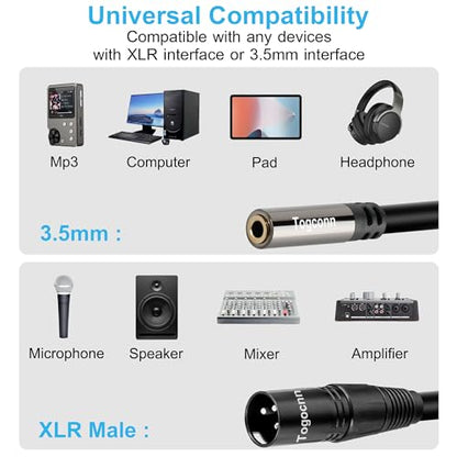 XLR Male to 3.5mm Female Cable Adapter, 2 Feet TRS Stereo Balanced Connector Converter, 3-Pin (1/8 Inch) - color: Black