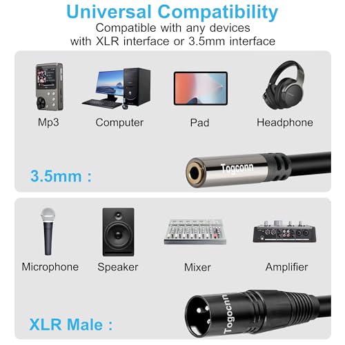 XLR Male to 3.5mm Female Cable Adapter, 2 Feet TRS Stereo Balanced Connector Converter, 3-Pin (1/8 Inch) - color: Black