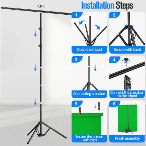 Green Screen Backdrop Kit with Stand, 8x7.2ft Green Background with Reverse Folding Base, Portable T-Shape Stand with 5 Spring Clamps, Sandbag, Carry Bag for Zoom, Streaming, Photography