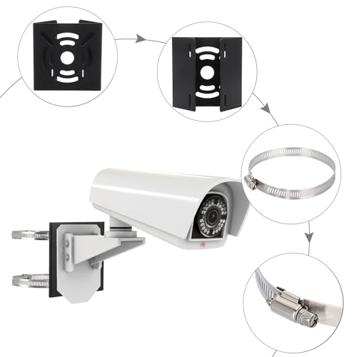 Sumnacon Camera Pole Mount Bracket,2Pcs Stainless Steel Pole Mount Adapter Brackets with Loops,Sturdy Camera Mount Bracket for Pole Post,Universal Pole Mount Bracket for CCTV Security Camera Ptz Dome - color: Black