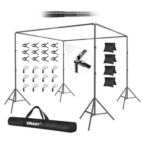 EMART Backdrop Stand, 10x10x7ft Square Large Adjustable Background Support System with 308° Angle Rotatable Connector, 12 Clamps, 4 Sandbag and Carry Bag for Paties, Wedding, Photography Studio, Video - color: Black, size: 10x10x7ft (Square)