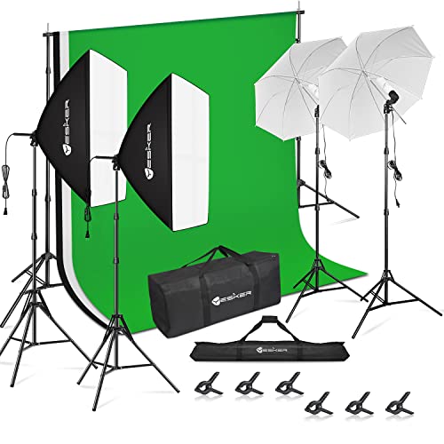 Yesker Photography Lighting Kit 8.5x10ft backdrop Support Equipment System Umbrella 5500k Light Bulb Softbox Continuous Lighting for Photo Shoot Studio Portrait Product and Video Recording Photography - size: 8.5x10ft Photography Lighting Kit