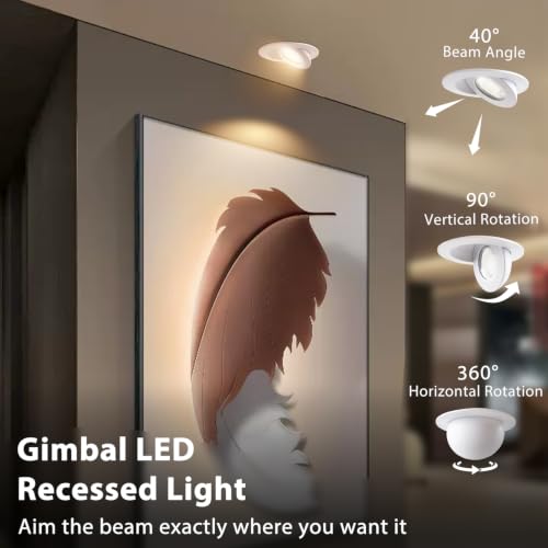 zouzai 4 Inch Gimbal LED Recessed Lights, White-Version 1.0, 6 Pack, with Junction Box, 360°+ 90° Adjustable, 5CCT 2700K-5000K, Dimmable, Canless Eyeball Downlight, CRI90+, 980LM 10W 120V, ETL - color: White-4 inch-Version 1.0, size: 6 Pack