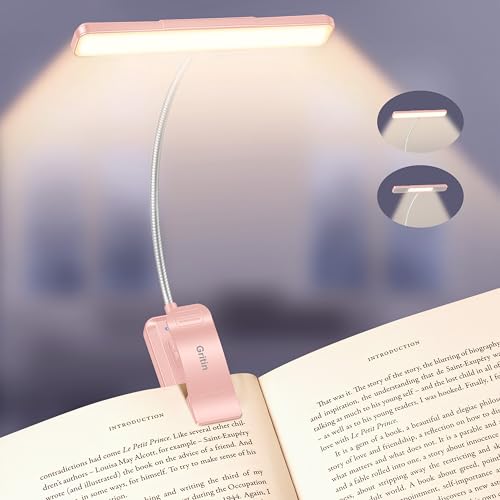 Gritin 2026 Gen 2 Book Light for Reading- 32 Eye Caring Full Spectrum LED | 5 Colors & 5 Brightness, Adjustable Wide/Narrow Beam, Upgrade 1500mAh Long-Lasting Rechargeable Clip on Light-Pink - color: Pink
