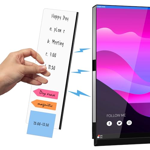 Crpich Magnetic Acrylic Monitor Memo Board, Clear Large 13.2 x 3.3 Inches, Detachable Side Screen Note Holder with 2 Adhesive Metal Plates, Vertical to Do List Organizer for Office & Home - color: Clear, size: L-13.2x3.3in