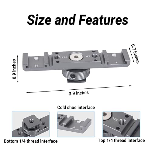 Dual Cold Shoe Mount, Aluminum Alloy Lightweight Camera Mount with Double 1/4 Inch Thread for Streaming, Content Creators, Studio Photography & Outdoor Vlogging