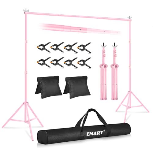 EMART Backdrop Stand 10x7ft(WxH) Photo Studio Adjustable Background Stand Support kit with 2 Crossbars, 8 Clamps, 2 Sandbags and Carry Bag for Parties, Events Decoration, Wedding, Photography -Pink - color: Pink, size: 10x7ft