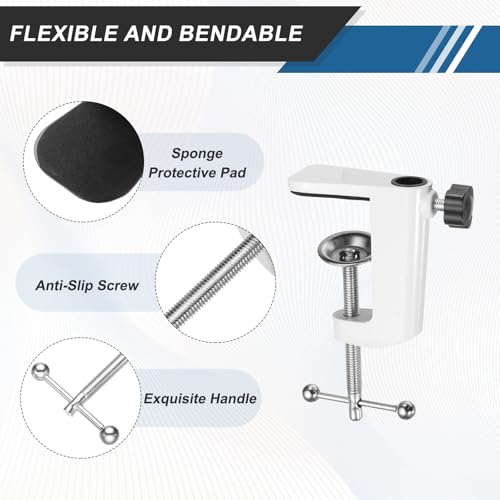 HARFINGTON Metal Table Clamp Mount 2.4" Hole Dia Clamp for Desk Lamp Mount Stand Universal Cantilever Bracket with Adjustable Screw Plastic Handle for Microphone Arm Lamp Stand, White - size: 2.4", style: Plastic Handle