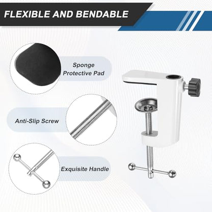 HARFINGTON Metal Table Clamp Mount 2.4" Hole Dia Clamp for Desk Lamp Mount Stand Universal Cantilever Bracket with Adjustable Screw Plastic Handle for Microphone Arm Lamp Stand, White - size: 2.4", style: Plastic Handle