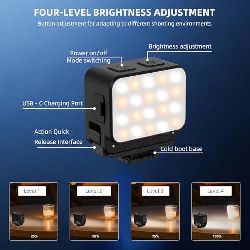 BRDRC Action 6 Magnetic Mini LED Fill Light, Photography Fill Video Lighting with Quick-Release Cold Shoe Adapter, 3 Color Modes, 4 Levels Brightness for DJI Osmo Nano Camera Accessories