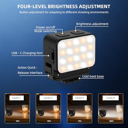 BRDRC Action 6 Magnetic Mini LED Fill Light, Photography Fill Video Lighting with Quick-Release Cold Shoe Adapter, 3 Color Modes, 4 Levels Brightness for DJI Osmo Nano Camera Accessories