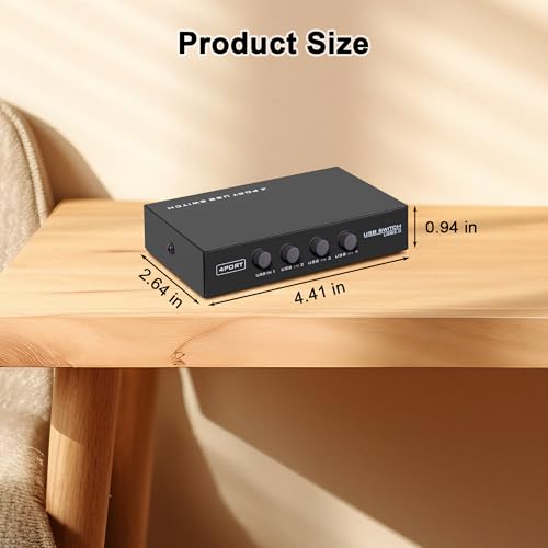 USB2.0 Printer Sharer Switcher, 4 Port USB B Print Selector Switch Adapter 4 in 1 Out Printer Splitter Hub for Printer Scanner Camera Keyboard