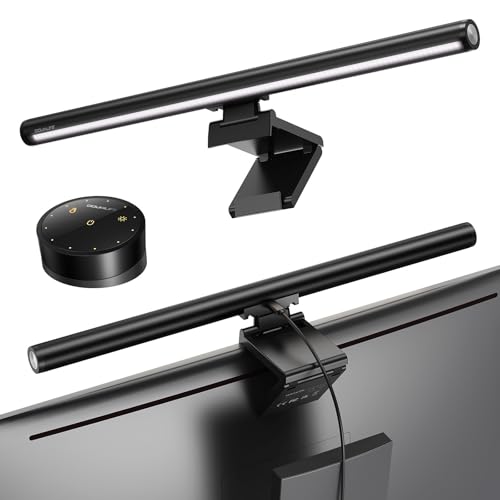 Douxlife Monitor Light Bar with Visual Wireless Remote & Touch Dual Control, Eye-Care Computer Monitor Lamp with Asymmetrical Optical Design, Stepless Dimming Screenbar for Home Office Gaming, Black - color: Black