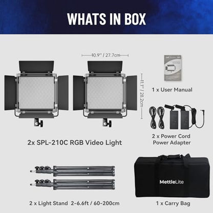Mettlelite SPL210C Light Kit 2 Packs, RGB LED Video Light with APP Control, 360° Full Color RGB, 2800K-8000K, CRI/TLCI 97+, 10 Scenes, Photography Studio Light Kit with Light Stand for Photo and Video - size: SPL210C - 2 Lights Kit