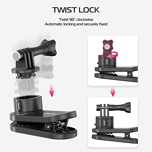 ULANZI Backpack Mount for Action Camera, Go Quick II Magnetic Suction Clip Clamp Mount Quick Release Shoulder Strap Holder Universal Accessories for Max Hero 13 12 11 10 9 8 7 6 5 Black DJI Action