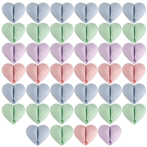 40 Pcs Cable Holder Cord Clips, Adhesive Wire Cord Holder Heart Cable Organizer Clips for Desk, Home, Office, Car, Nightstand (Pink Blue Green Purple)
