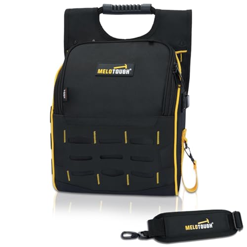 MELOTOUGH Electrician Tool Pouch with Shoulder Strap, Zippered Flip Cover Tool Pouch Bag with Multiple Storage Pockets for Electricians, Technicians, Maintenance - color: Yellow