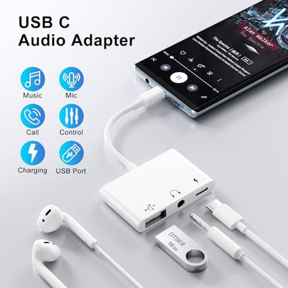USB C to USB Adapter with 3.5mm Headphone Jack and 60W PD Fast Charging, OTG Cable Adapter, Type C to Audio Splitter for i-Phone 17/16/15 Sam-sung Galaxy S25/S24/S23 Ultra S21/S20 i-Pad Pro Laptops