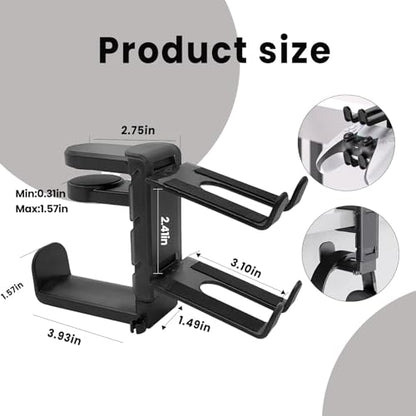 Rotating Headphone Stand with 360° Swivel - Adjustable Clamp-on Under Desk Headset Holder, Universal Gaming & Office Headphone Hanger (White) - color: White