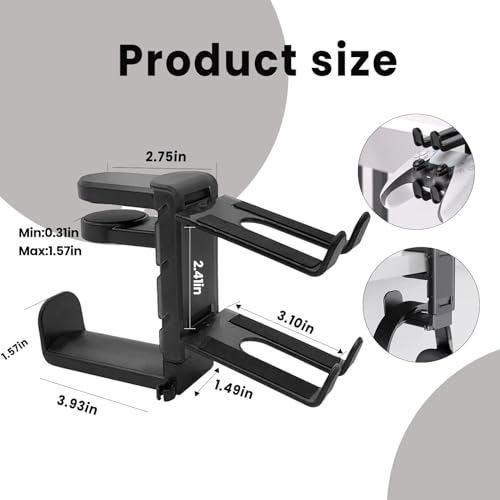 Rotating Headphone Stand with 360° Swivel - Adjustable Clamp-on Under Desk Headset Holder, Universal Gaming & Office Headphone Hanger (Black) - color: Black