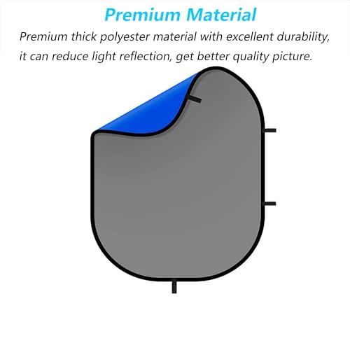 5x7ft/1.5x2m Chromakey Blue Grey Backdrop with 7.8ft/2.4m Stand, 2-in-1 Reversible Collapsible Pop-Up Blue Grey Screen Background Panel for Photography, Live Streaming, Video Shooting, Game - color: Blue/Gray
