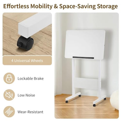 Mobile Podium, Adjustable Standing Desk with Caster Wheels, Adjustable Height 360° Swivel Desktop, Versatile Podium Laptop Desk Stand Up Desk Easel Presentation Lectern (White) - color: White
