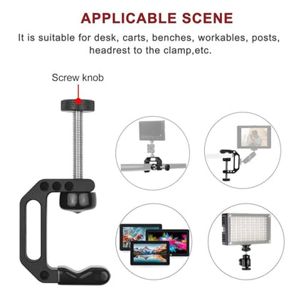 Microphone Holder C Clamp with 1/4" and 3/8" Threaded Holes, Mic Clip for Radio Studio, Podcast, Gaming, 5/8" Mic Screw Adapter for Microphones, Max Load 12lb / 5kg