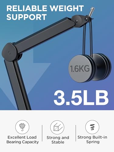 InnoGear Mic Boom Arm, Microphone Stand with Cable Management Channels Height Riser for Blue Yeti FIFINE AM8 K669B HyperX QuadCast S SoloCast AT2020 Shure SM7B MV7 and Other Mics - color: Black, style: Extended Clamp