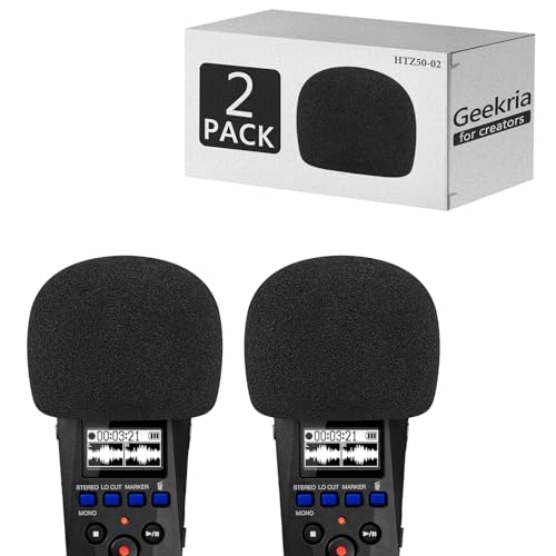 Geekria for Creators Foam Windscreen Compatible with Zoom H1 Essential Handy Recorder, Mic Wind Cover, Sponge Foam Filter, Portable Digital Recorder (Black / 2 Pack) - size: H1 essential