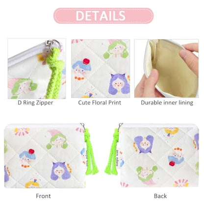 Cotton Quilted Floral Coin Purse Digital Camera Pouch with Cute Prints Zipper for Women Girls (GIRLS) - color: GIRLS