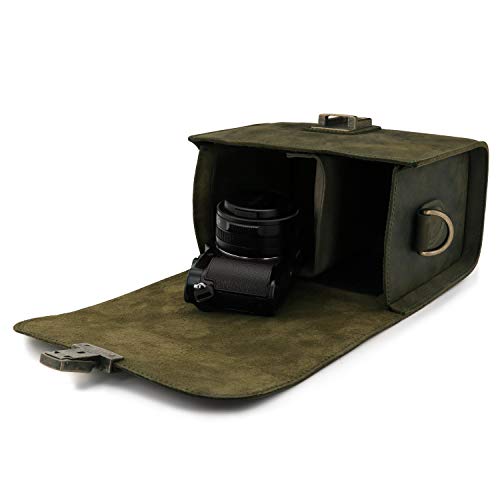 MegaGear Pebble Genuine Leather Camera Messenger Bag for Mirrorless, Instant and DSLR Cameras - color: Olive