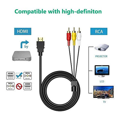 HDMI to RCA Cable, 1080P 5ft/1.5m HDMI Male to 3-RCA Video Audio AV Cable Connector Adapter Transmitter for TV HDTV DVD(NO Signal Conversion Function)
