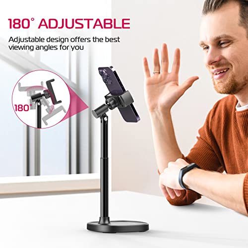 ULANZI Cell Phone Stand Mount for Desk, Vijim HP004 Adjustable Height & Angle Phone Holder, 360 Degree Rotating Desktop Phone Stand Compatible with iPhone, Samsung and All Phones - color: BLACK