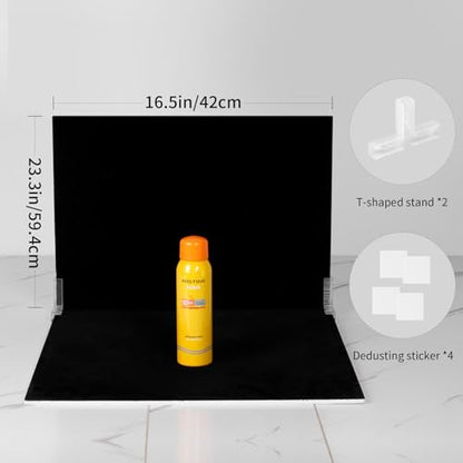 SITTO Product Photography Backdrops, Light-Absorption Black Flocked Cloth and White Paper Photo Backdrop Board with 2Pcs Bracket Small Photography Props for Model, Jewelry, Cosmetics etc (15.7x11.8) - color: Black and White