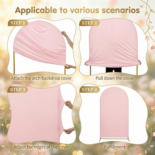 Toolterritary Set of 3 Metal Arch Backdrop Stand with Cover Set, (8FT,7.2FT, 6.6FT Wedding Arch and Cover Set), Backdrop Arch for Party, Baby Shower, Birthday, and Graduation Ceremony - color: Pink, size: 8ft+7.2ft+6.6ft