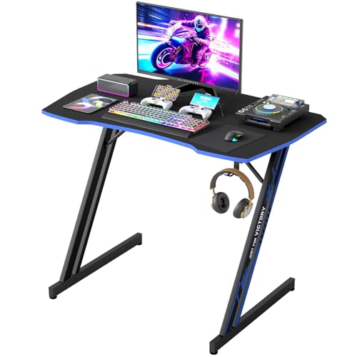 BestOffice Gaming Desk 35 in PC Computer Desk Z Shaped Gaming Workstation Ergonomic Gaming Table with Headphone Hook for Home Office,Black&Blue - color: Black&blue, size: 35 Inch Z Shaped