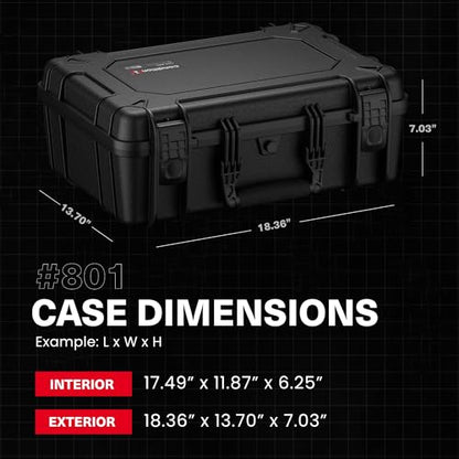 Condition 1 18" Medium Waterproof Hard Case with Foam, Model 801, Portable Protective Storage Box for Travel, Tactical Gear, Made in USA, 18.36"x13.70"x 7.03" Black - color: Black