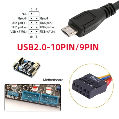 chenyang USB 2.0 9Pin 10Pin Motherboard Header to Micro USB 5Pin Data Cable 0.5M - style: Micro USB
