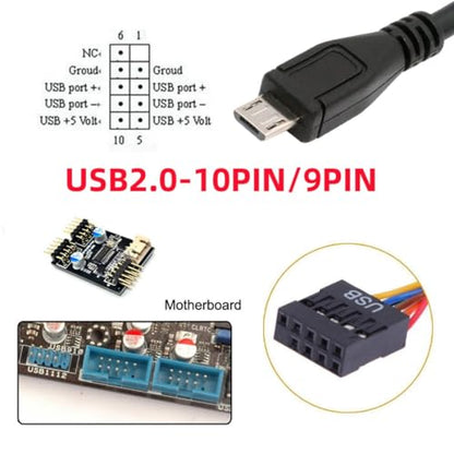 chenyang USB 2.0 9Pin 10Pin Motherboard Header to Micro USB 5Pin Data Cable 0.5M - style: Micro USB
