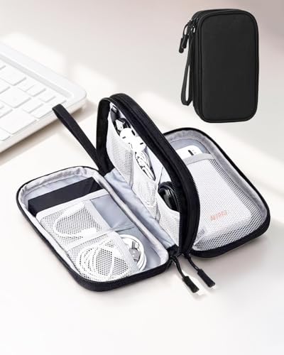 Multi Travel Cable Organizer Pouch, Portable Travel Storage Bag for Cables, Chargers, Earphones, Phones, and Accessories, Double-Layer Design, Black - color: Black