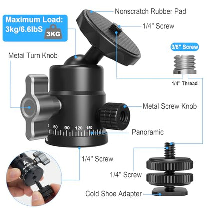 Ailight Mini Ball Head, 360° Panoramic Tripod Head, Universal 1/4" to 3/8" Screw Adapter Swivel Mini Ball Head Screw Tripod Mount, Dual Cold Shoe Mount for DSLR Cameras Camcorder（2 Pack - size: 2 pack