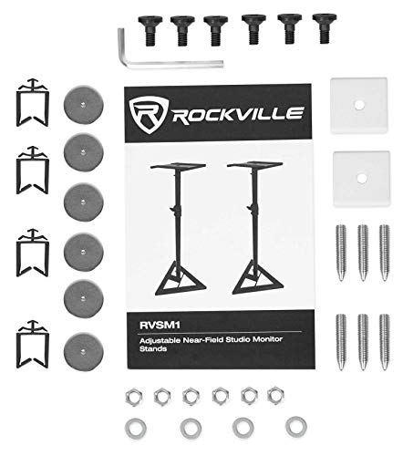 Pair Rockville RVSM1 White Adjustable Height Studio Monitor Speaker Stands | 33"-45" Height Range, 80 lb Capacity, EVA Isolation Pads, Steel Construction, Security Pin Lock