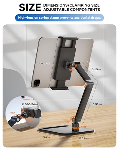 Portable Monitor Stand for 15.6'',17.3'', Tablet Stand Holder for iPad | Aluminum Alloy Foldable Arm Mount with 360° Swivel, Desk Holder Compatible with 4.7-17.3inch Tablet iPad Pro : Electronics